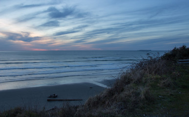 View of South Beach, Washington at sunset