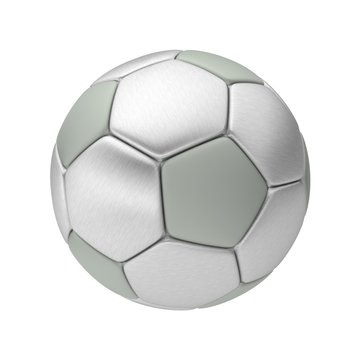 3D Illustration Of Silver Football And Soccer Ball 12 Patches are made from Silver material. Isolated on white background.