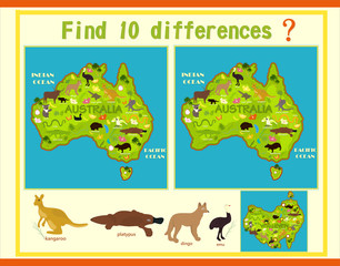Find the difference on the map of Australia with the animals