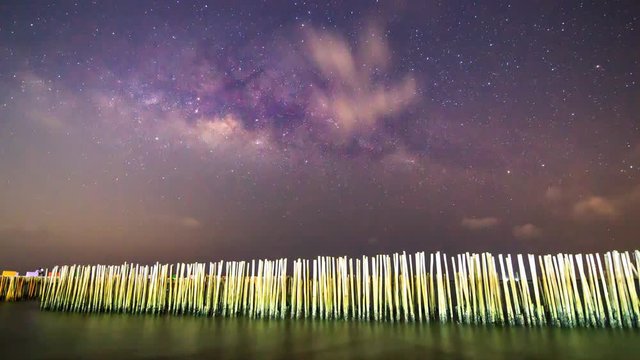 Time lapse of Milky way at the sea in dark night