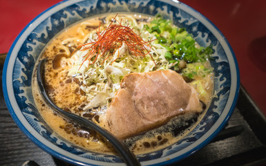 Japanese ramen noodles soup with pork meat,  Matsumoto, Japan