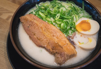 Japanese ramen noodles soup with pork meat, Osaka, Japan