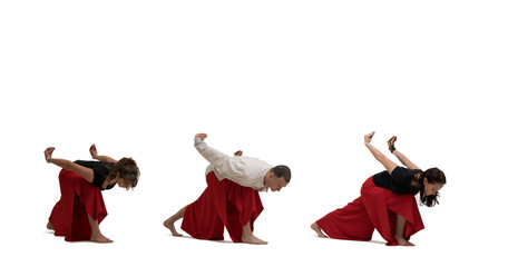 People doing yoga exercises shot isolated on white