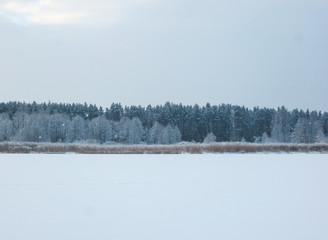 The river Lielupe river, snow-covered in Jurmala, Latvia 2018