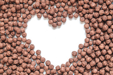background of the Breakfast cereals with the heart for text, top view