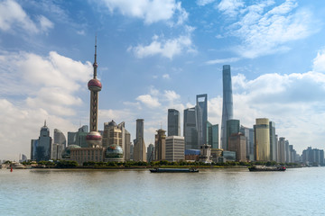 The skyline of the urban architectural landscape in Lujiazui, the Bund, Shanghai