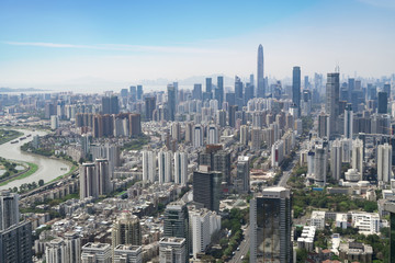 Fototapeta premium A bird's eye view of the urban architectural landscape and the urban skyline in Shenzhen