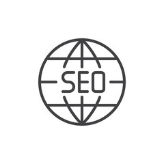 Seo global browser outline icon. linear style sign for mobile concept and web design. Search engine optimization line vector icon. Symbol, logo illustration. Pixel perfect vector graphics