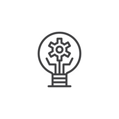 Light bulb with gear outline icon. linear style sign for mobile concept and web design. Cogwheel lamp simple line vector icon. Creative idea symbol, logo illustration. Pixel perfect vector graphics