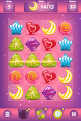 Match Three Game Interface with Candies and Boosters