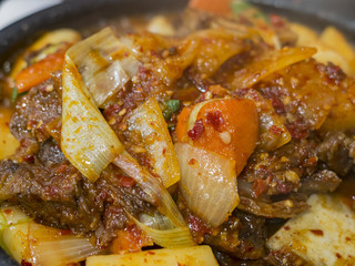 Close up shot of Korean style beef