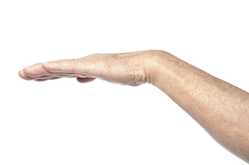 Hand of senior woman showing