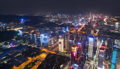 A bird's eye view of the night scene of urban architectural landscape in Shenzhen