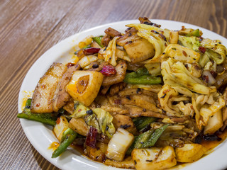 Delicious spicy fry pork with vegetable
