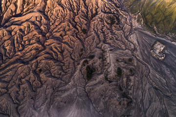 Beautiful textures of Mount Bromo volcano at sunset, indonesia