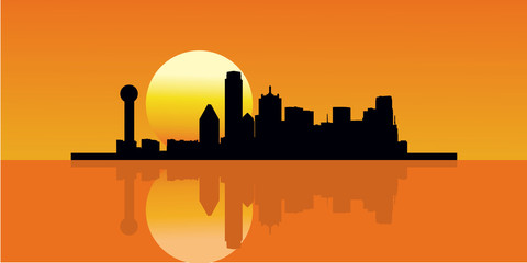 Sunset City Skyline Building Vector Illustration. Reflection Skyline