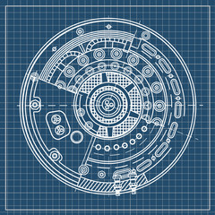 Nuclear reactor cold fusion drawings. It illustrates the idea of green energy, nuclear energy development, and any high-tech scientific topics.
