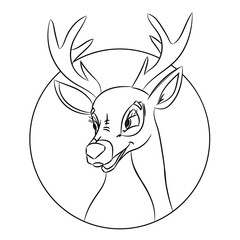 Hand drawn deer head coloring page, picture made in classic cartoon style.