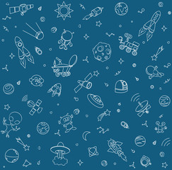 Space pattern objects and symbols. Sketchy hand drawn doodle.