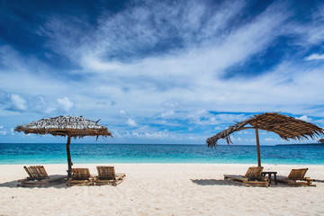 Tropical beach with palm tree.
