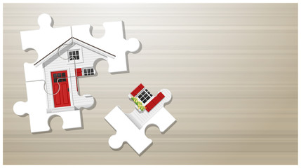 Dream house concept with puzzle house on wooden board background , vector , illustration