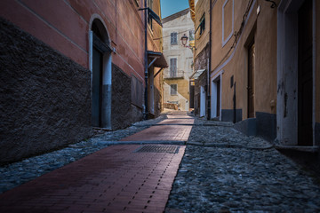 The narrow and dark streets of the Italian city of Ventimiglia