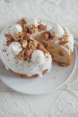 Easter cake with nuts on a plate