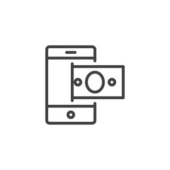 Mobile phone and money outline icon. linear style sign for mobile concept and web design. Mobile payment simple line vector icon. Symbol, logo illustration. Pixel perfect vector graphics