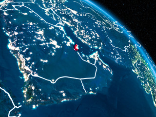 Satellite view of Qatar at night