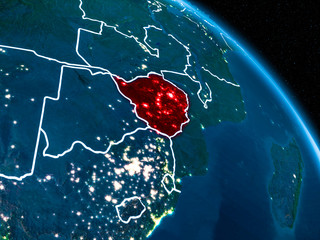Satellite view of Zimbabwe at night