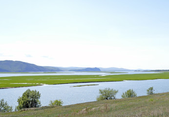 It's spring. Siberian river came out of the banks and spilled over the steppe