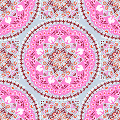 Ethnic floral seamless pattern with mandalas