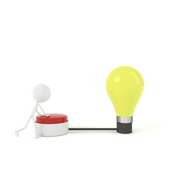 The man press the Idea button. 3D rendering.