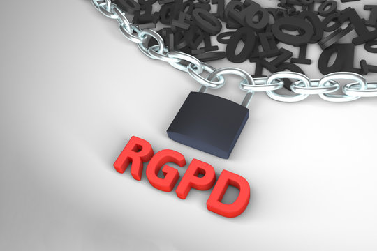 RGPD, Spanish and Italian version version of GDPR: Regolamento generale sulla protezione dei dati. Concept 3d rendering with copyspace. General Data Protection Regulation.