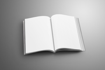 Elegant blank opened A4, (A5) catalog with soft realistic shadows isolated on gray background.