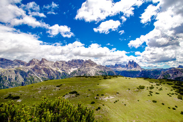 Fototapeta premium Dolomite landscape with the three peaks of lavaredo, italy