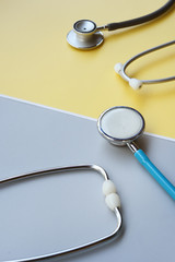 Different medication with stethoscope for background