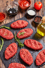 raw salisbury beef steak, top view