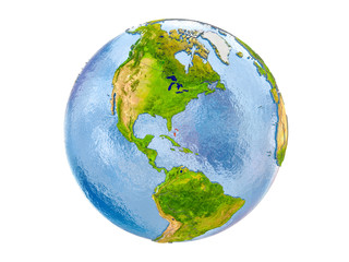 Bahamas on globe isolated
