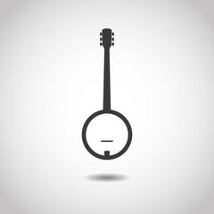 Image of a banjo on a gray background. Linear design