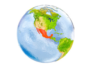 Mexico on globe isolated