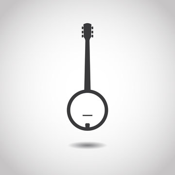 Image of a banjo on a gray background. Linear design