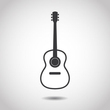 Picture of a guitar with a white body on a gray background. Linear design