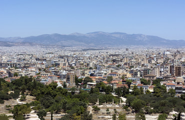 Fototapeta na wymiar view of Athens and the mountains from above, cityscape, Greece