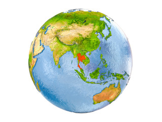 Thailand on globe isolated