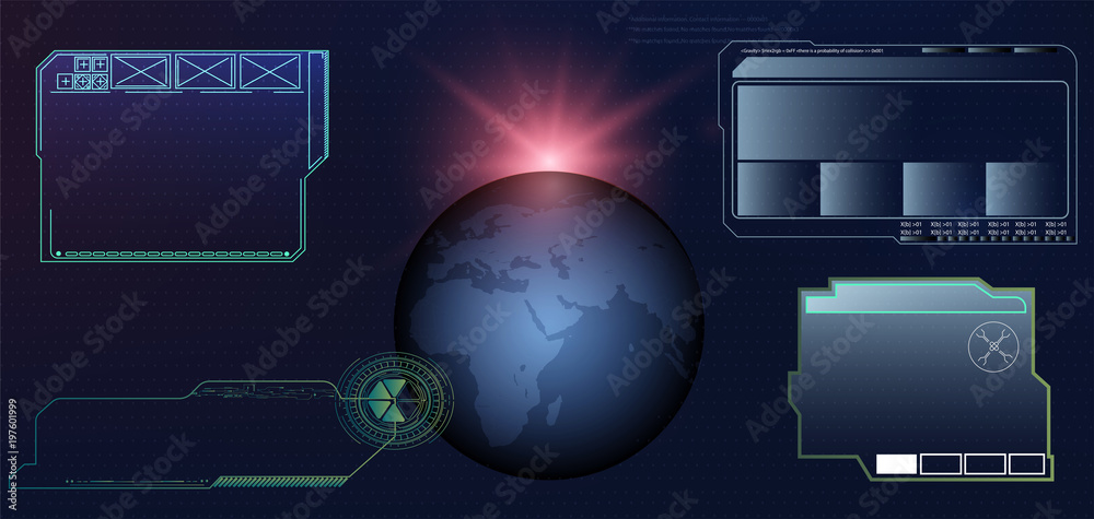 Poster hud futuristic user interface screen elements set. abstract control panel layout design. vector illu