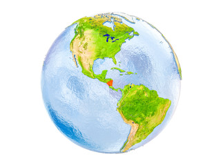 Nicaragua on globe isolated