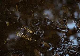 Golden happy birthday sign shinning