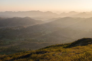 mountain valley and sunrise