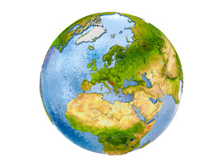 Bosnia and Herzegovina on globe isolated